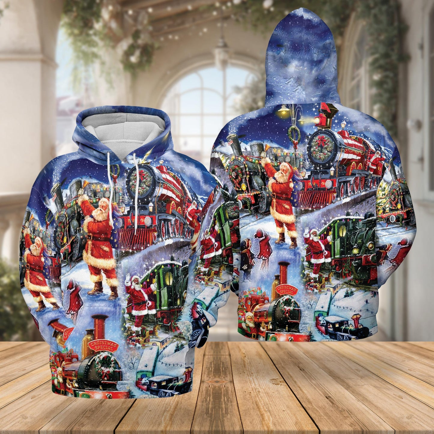 Santa Claus Christmas Train All Over Print Hoodie