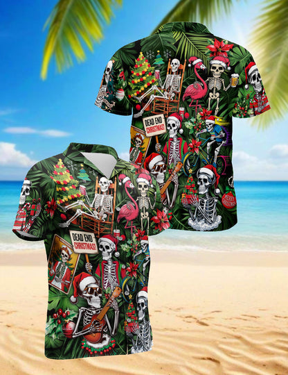 Skeleton Santa Claus Christmas Hawaiian Shirt for Men, Button Down Aloha Shirt - Azhawaiian