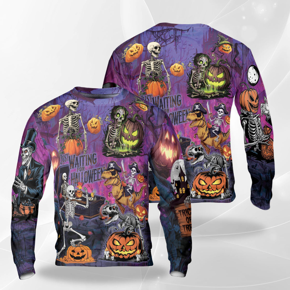 Halloween Skeleton Pumpkin Sweatshirt – Colorful Graphic 3D All Over Print Design