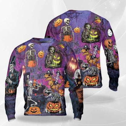 Halloween Skeleton Pumpkin Sweatshirt – Colorful Graphic 3D All Over Print Design