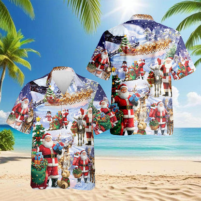 Santa Claus Snowy Christmas Village Hawaiian Shirt for Men, Button Down Aloha Shirt - Azhawaiian