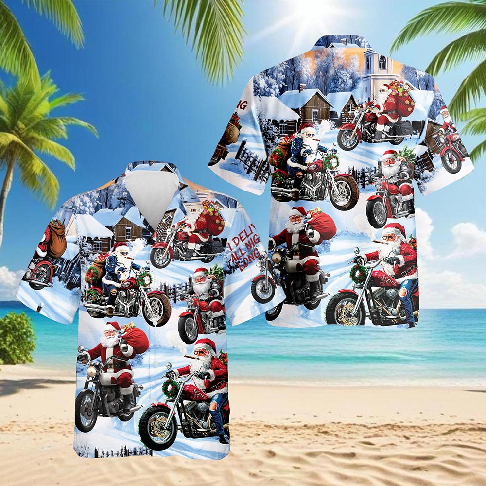 Santa Claus Motorcycle Christmas Hawaiian Shirt for Men, Button Down Aloha Shirt - Azhawaiian