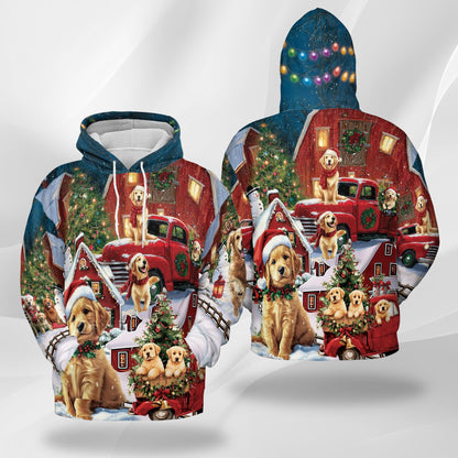 Golden Retriever Christmas All Over Print Hoodie, Dog Lover Gift, Graphic Design