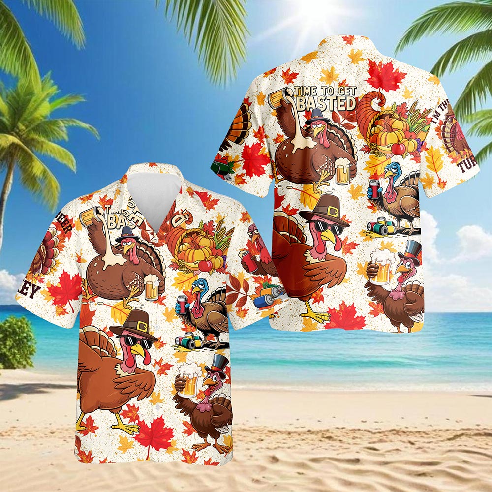 Happy Turkey Day Thanksgiving Hawaiian Shirt for Men, Button Down Aloha Shirt - Azhawaiian