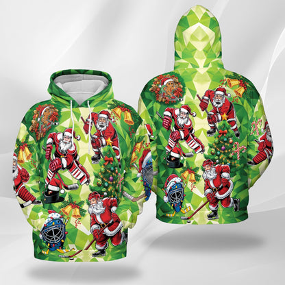 Santa Claus Ice Hockey Christmas All Over Print Hoodie, Sports Graphic Design