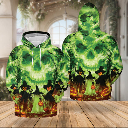 Halloween Ghost All Over Print Hoodie, Graphic Design Pumpkins Skull