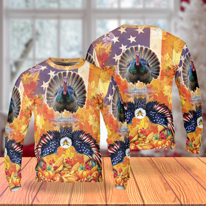 Thanksgiving Turkey USA Flag Unisex Sweatshirt – Colorful Graphic 3D All Over Print Design