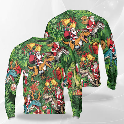 Tropical Dinosaur Christmas Sweatshirt – Tropical Christmas 3D All Over Print Design