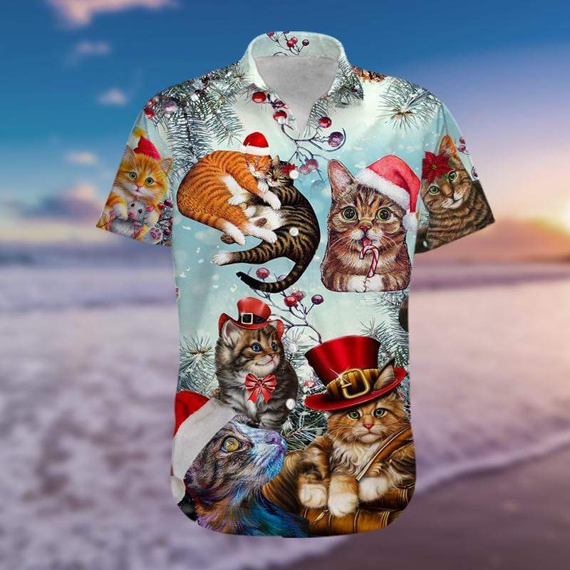 Hawaiian Aloha Shirts Believe In Magic Of Christmas Cute Cats #H