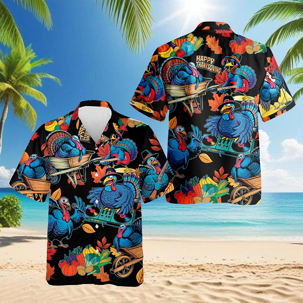Happy Turkey Day Hawaiian Shirt for Men, Button Down Aloha Shirt - Azhawaiian