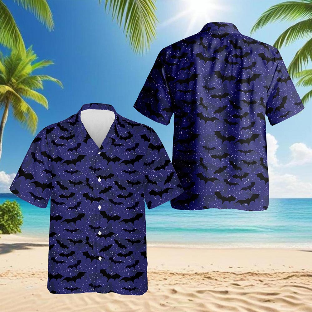 Halloween Bat Pattern Hawaiian Shirt for Men, Button Down Aloha Shirt - Azhawaiian