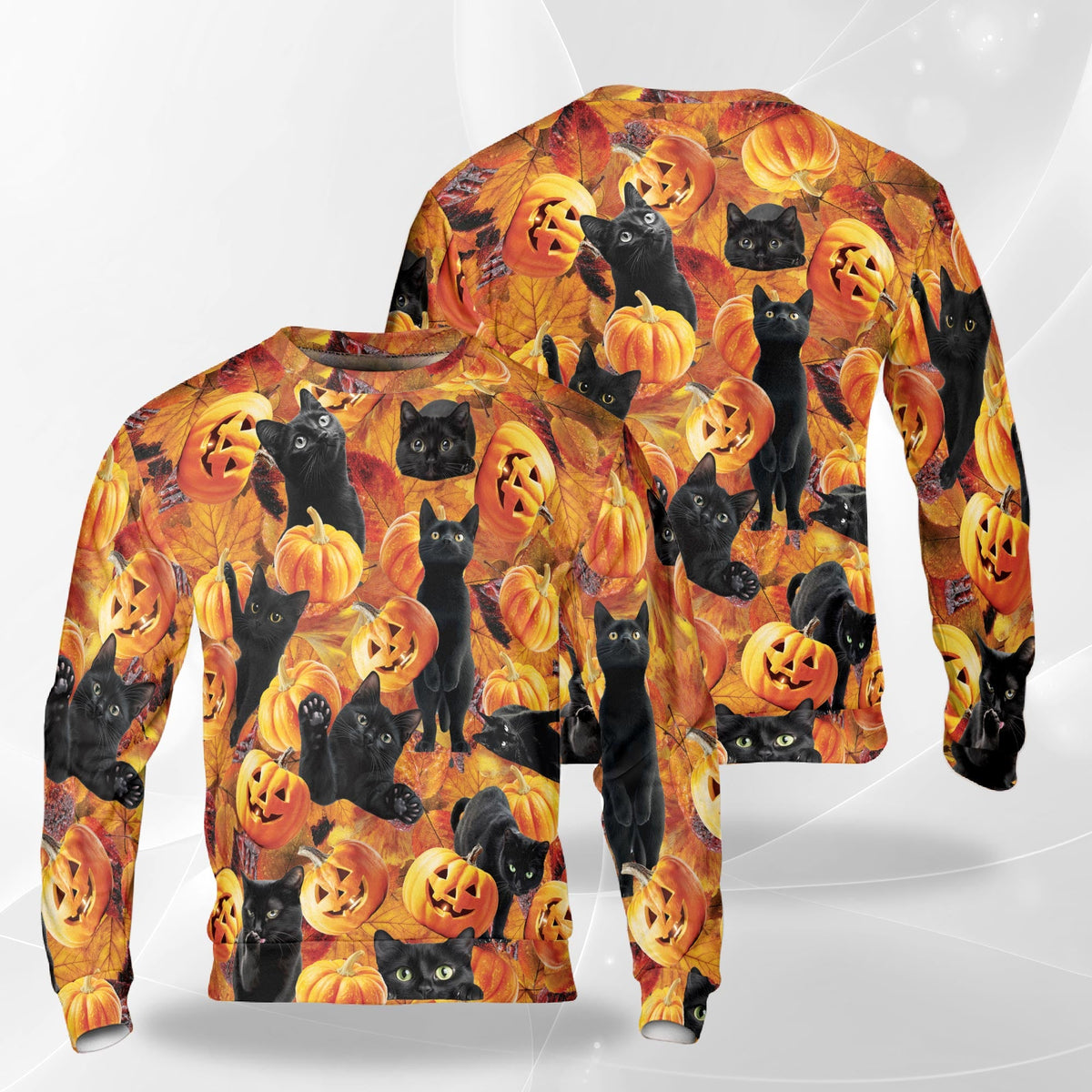 Halloween Black Cat Pumpkin Sweatshirt – Colorful Graphic 3D All Over Print Design
