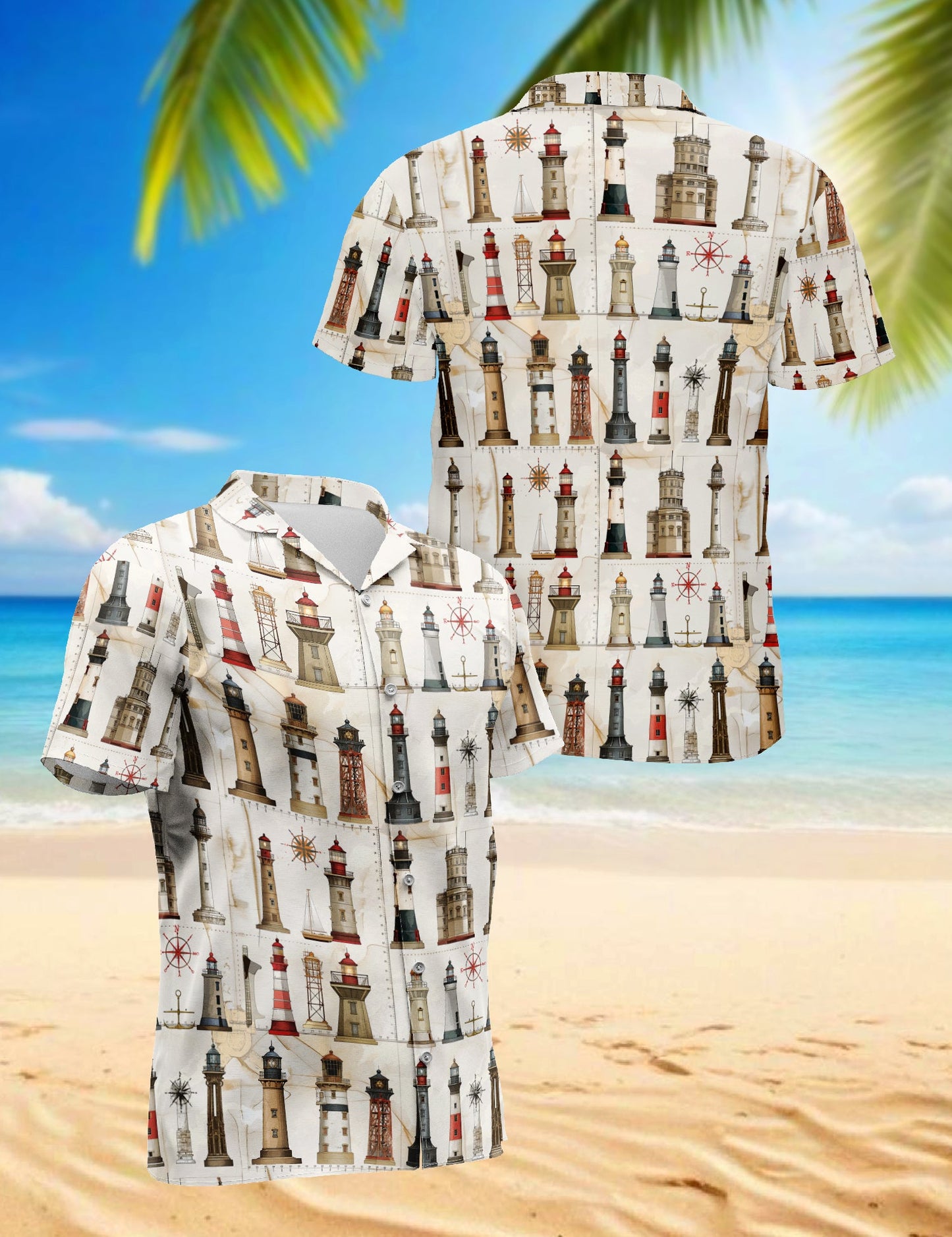 Lighthouse Pattern Hawaiian Shirt for Men, Button Down Aloha Shirt - Azhawaiian