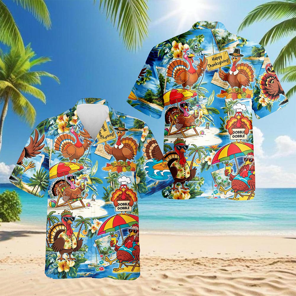 Turkey Happy Thanksgiving Hawaiian Shirt for Men, Button Down Aloha Shirt - Azhawaiian