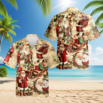 Vintage Santa Claus Christmas Hawaiian Shirt for Men, Button Down Aloha Shirt - Azhawaiian