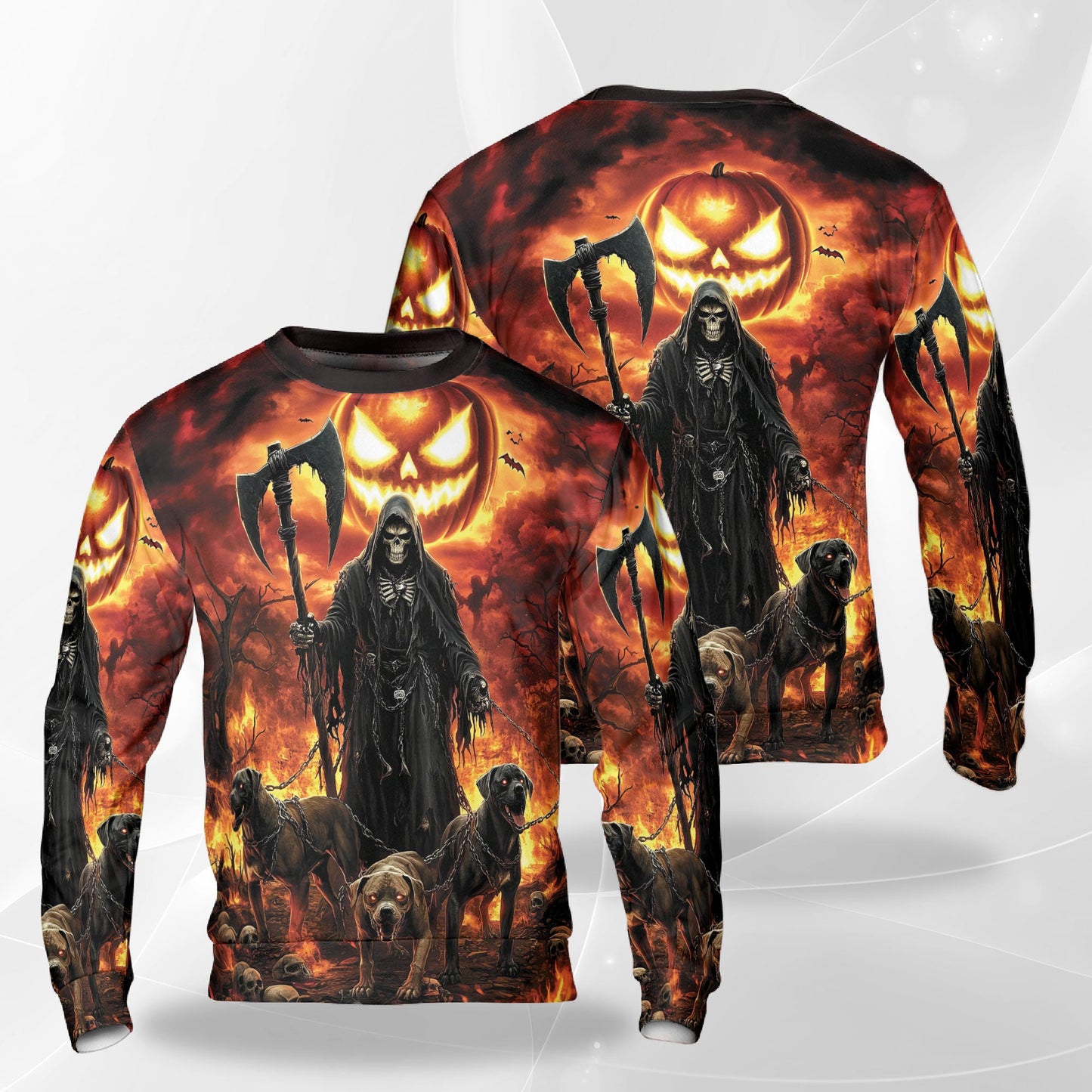 Halloween Grim Reaper Pumpkin Sweatshirt – Colorful Graphic 3D All Over Print Design