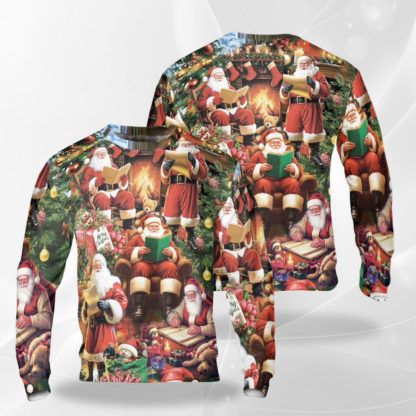 Christmas Santa Reading Book Sweatshirt – Christmas 3D All Over Print Design