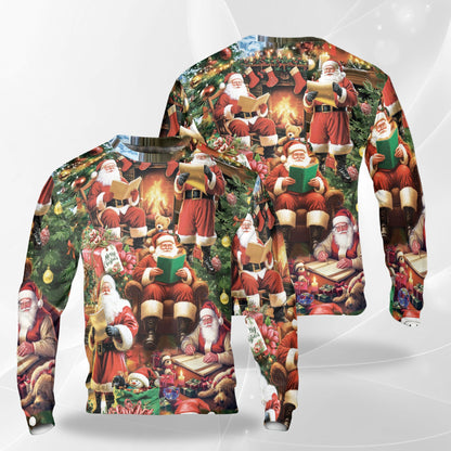 Christmas Santa Reading Book Sweatshirt – Christmas 3D All Over Print Design