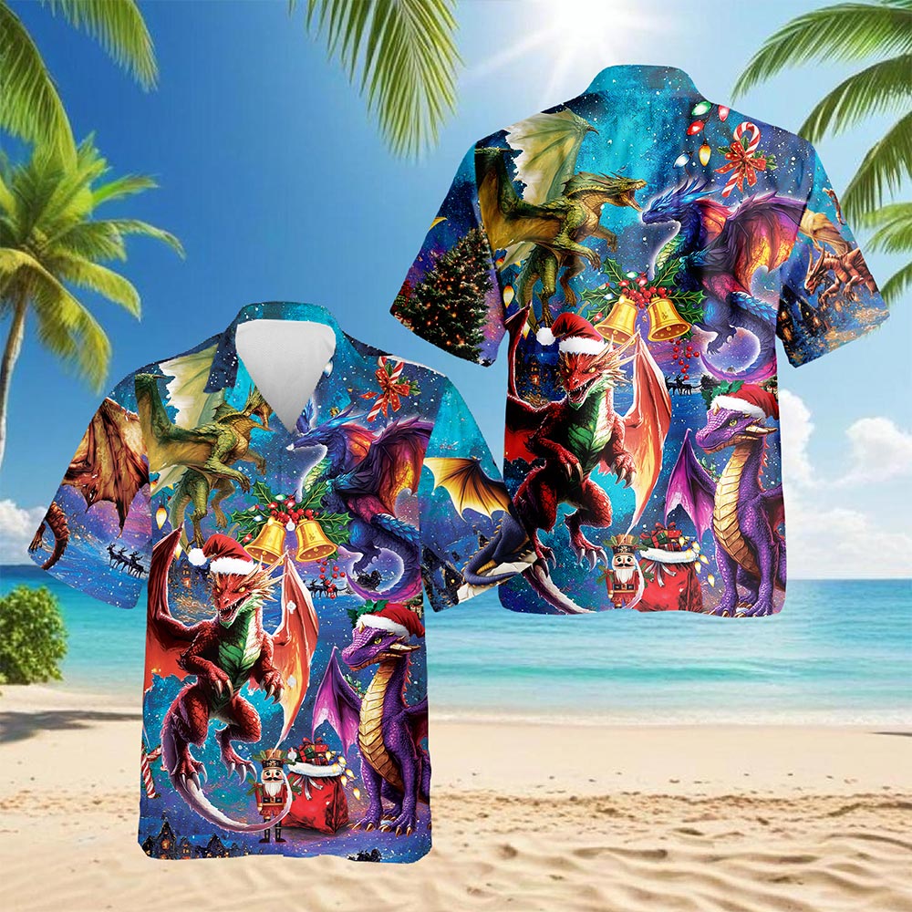 Christmas Dragon Hawaiian Shirt for Men, Button Down Aloha Shirt - Azhawaiian