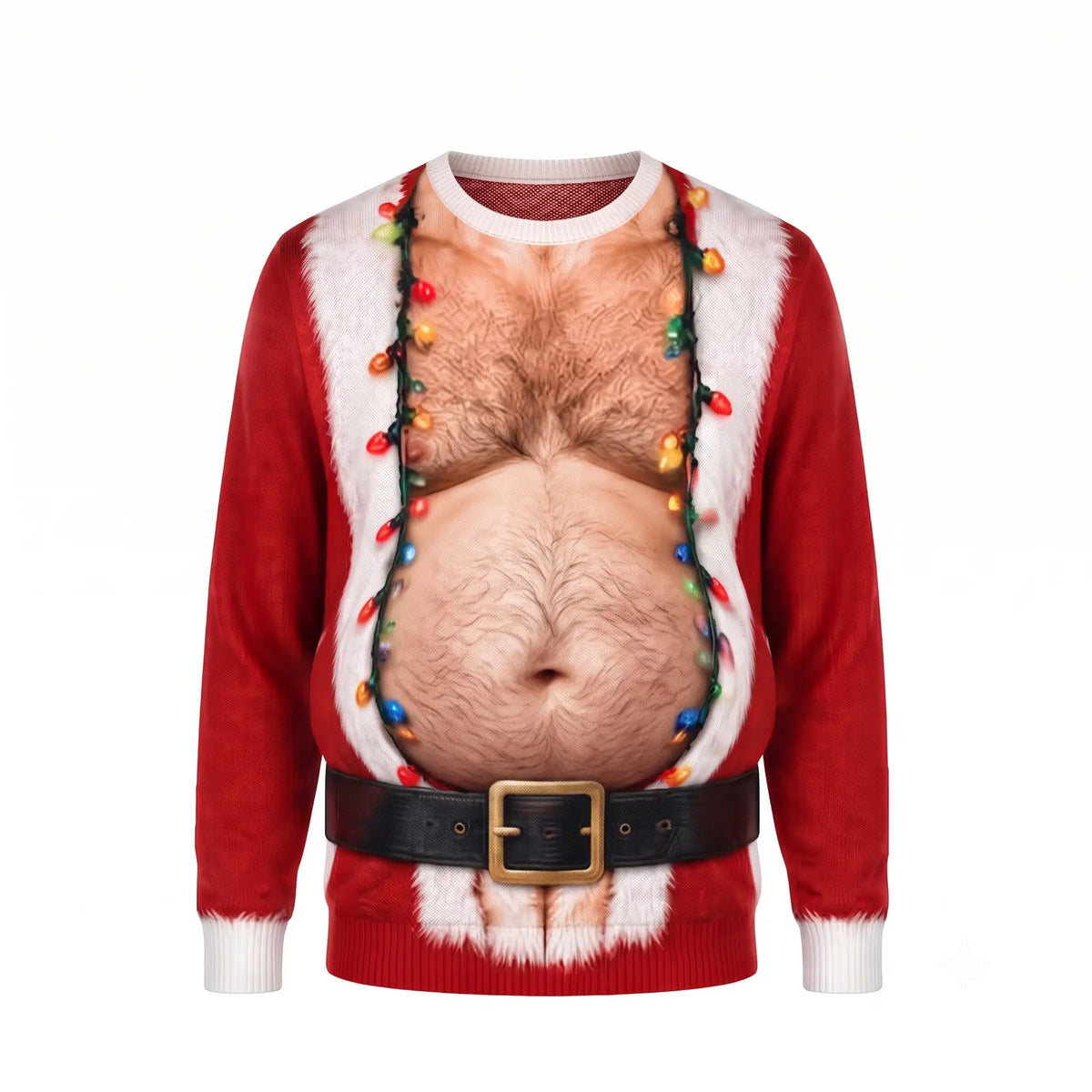 Hairy Chest Santa Sweatshirt – Funny Christmas Lights Santa Costume 3D All Over Print Design