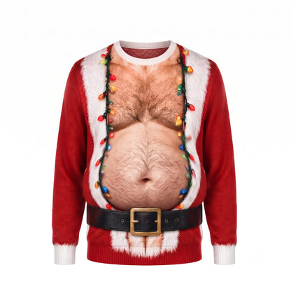 Hairy Chest Santa Sweatshirt – Funny Christmas Lights Santa Costume 3D All Over Print Design