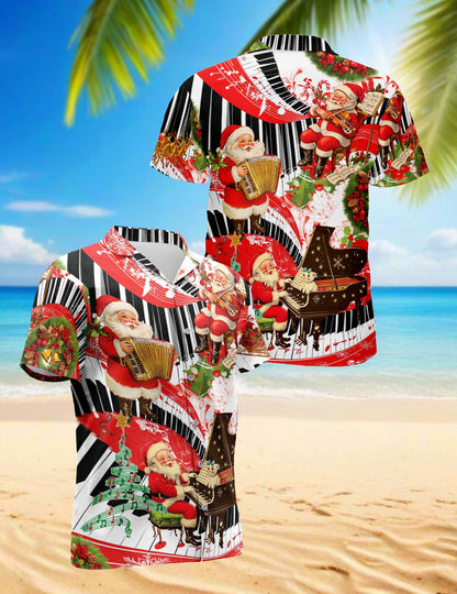 Santa Claus Playing Musical Instruments Hawaiian Shirt for Men, Button Down Aloha Shirt - Azhawaiian