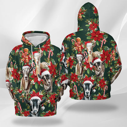 Funny Goat Christmas All Over Print Hoodie, Farm Animal Holiday Graphic Design