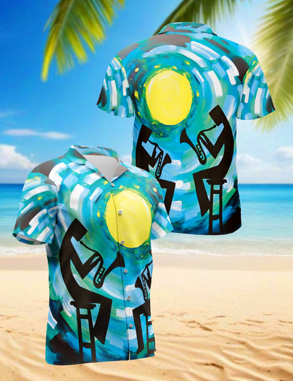 Vintage Trumpet Pattern Hawaiian Shirt for Men, Button Down Aloha Shirt - Azhawaiian