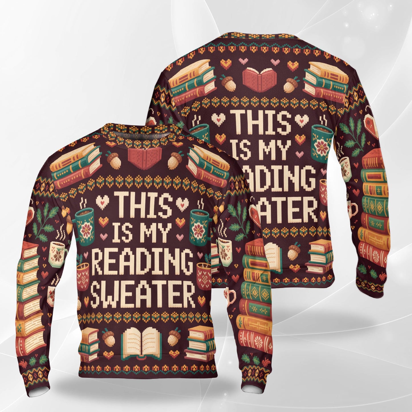 Retro Ugly Christmas Book Coffee Sweatshirt – Christmas 3D All Over Print Design
