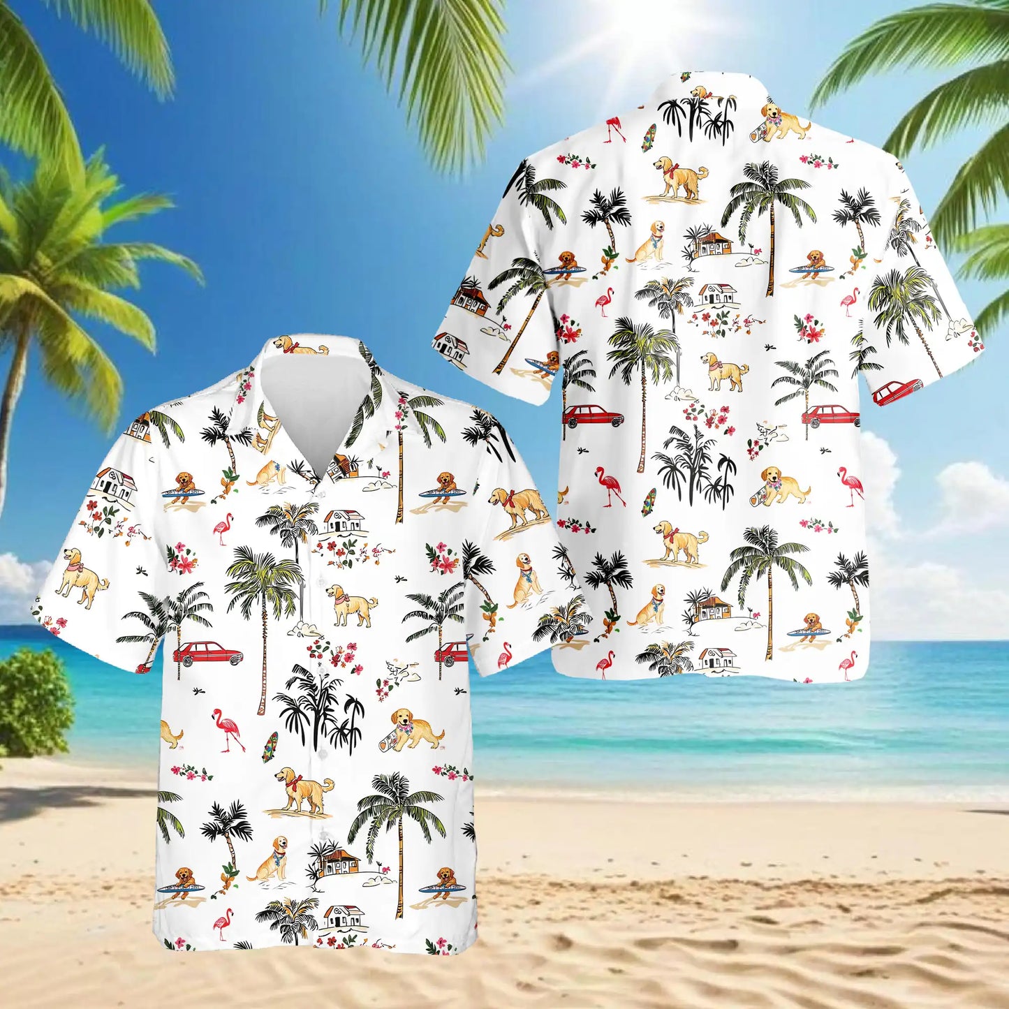 Golden Retriever Hawaiian 3D Polo Shirt | Azhawaiian