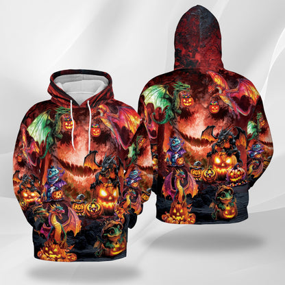 Halloween Dragon All Over Print Hoodie, Graphic Design Mythology Dragon