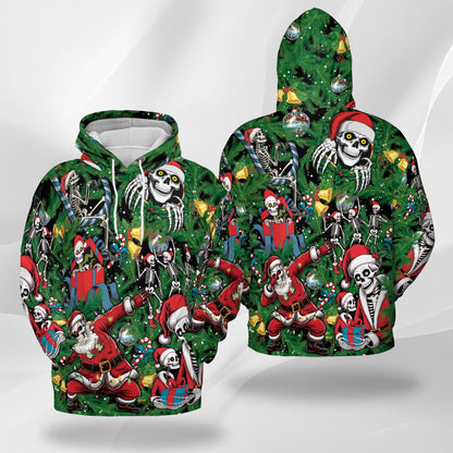 Skeleton Santa Claus Christmas All Over Print Hoodie, Funny Skull Graphic Design