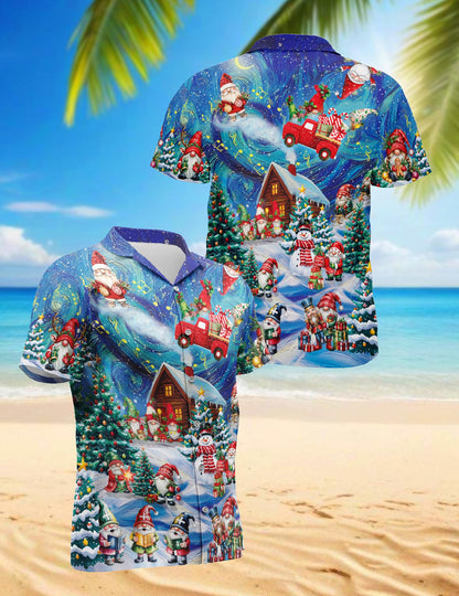 Christmas Gnome Hawaiian Shirt for Men, Button Down Aloha Shirt - Azhawaiian