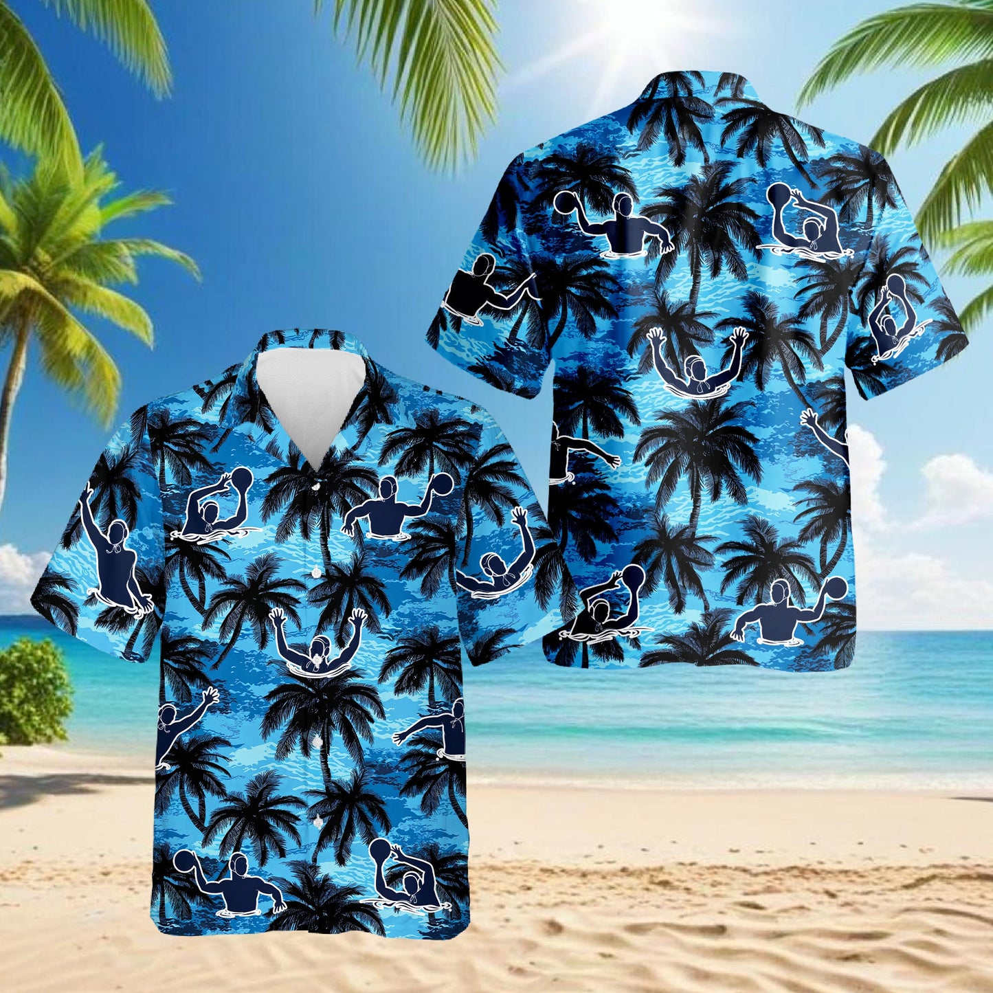 Water Polo Coconut Tree Hawaiian Shirt for Men, Button Down Aloha Shirt - Azhawaiian