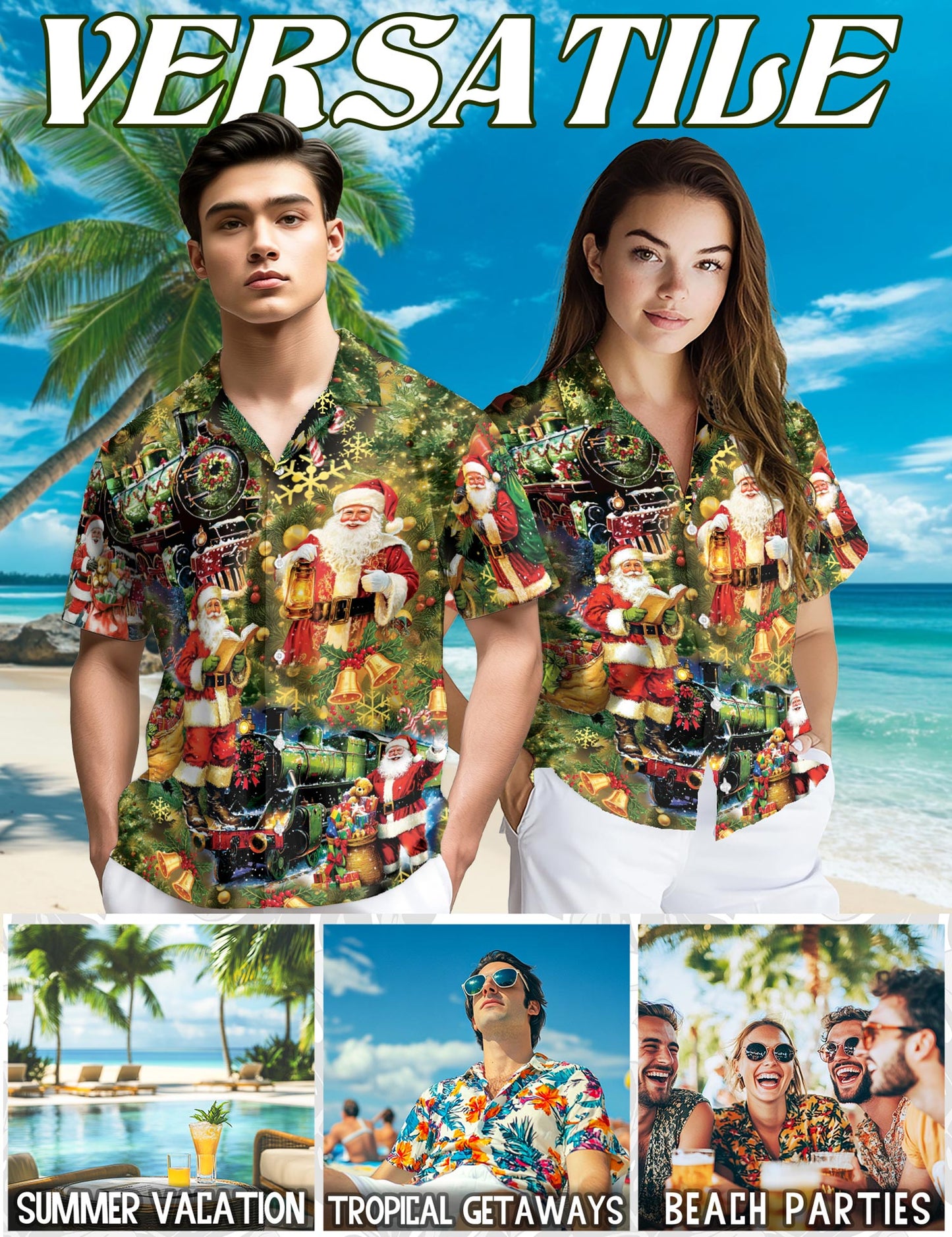 Skull Santa Christmas Hawaiian Shirt for Men, Button Down Aloha Shirt - Azhawaiian