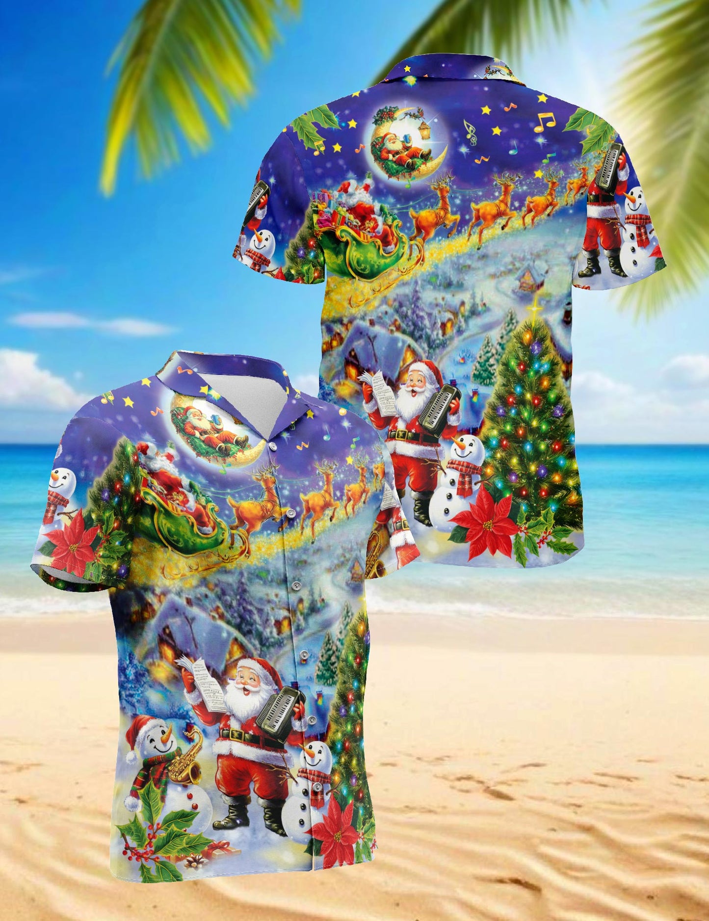 Santa Claus and Snowman Hawaiian Shirt for Men, Button Down Aloha Shirt - Azhawaiian