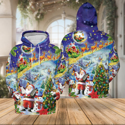 Santa Claus and Snowman All Over Print Hoodie, Festive Graphic Design