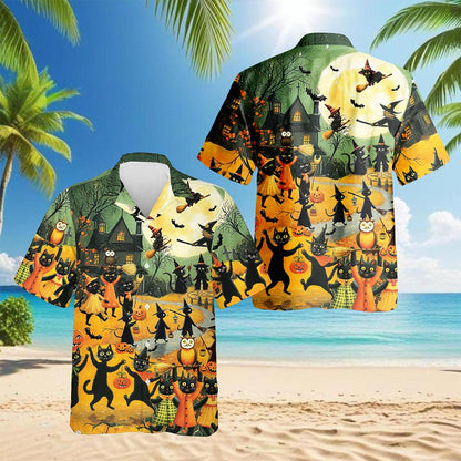 Black Cat Hawaiian Shirt for Men, Button Down Aloha Shirt - Azhawaiian