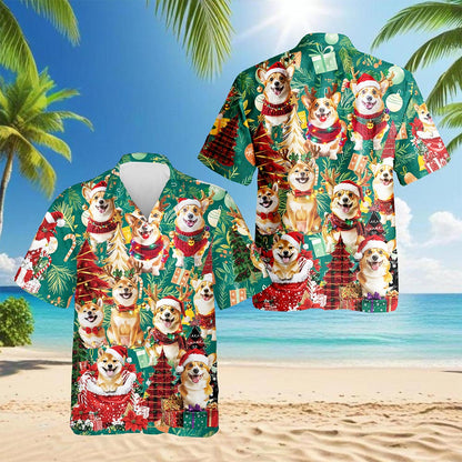 Christmas Corgi Hawaiian Shirt for Men, Button Down Aloha Shirt - Azhawaiian