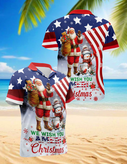 We Wish You Ameri Christmas Hawaiian Shirt for Men, Button Down Aloha Shirt - Azhawaiian