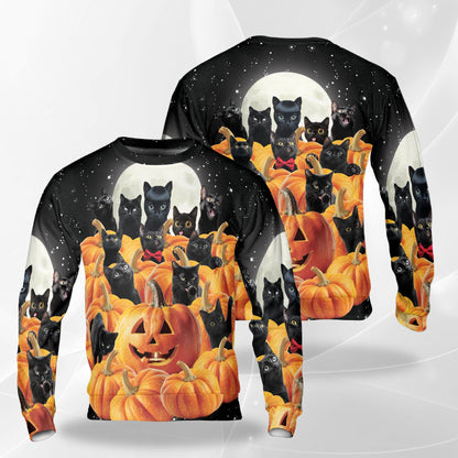 Halloween Black Cat Pumpkin Sweatshirt – Colorful Graphic 3D All Over Print Design
