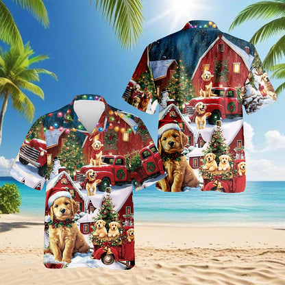 Golden Retriever Christmas Hawaiian Shirt for Men, Button Down Aloha Shirt - Azhawaiian
