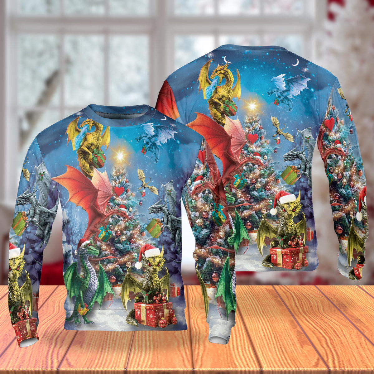 Fantasy Dragons Christmas Tree All Over Print Sweatshirt
