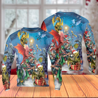 Fantasy Dragons Christmas Tree All Over Print Sweatshirt