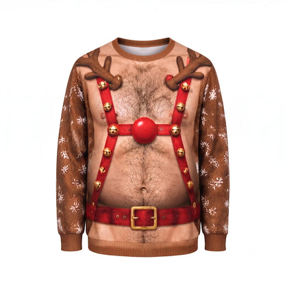 Hairy Chest Reindeer Sweatshirt – Funny Rudolph Christmas Costume 3D All Over Print Design