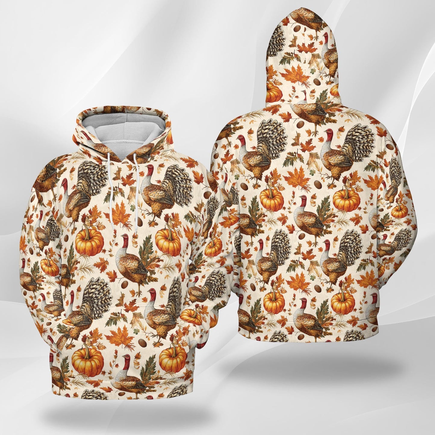 Thanksgiving Turkey Sun All Over Print Hoodie, Happy Turkey Day Graphic Design