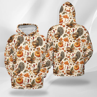 Thanksgiving Turkey Sun All Over Print Hoodie, Happy Turkey Day Graphic Design