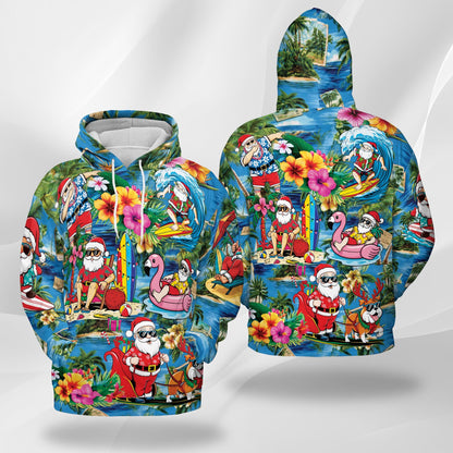 Christmas Santa Claus On The Beach All Over Print Hoodie, Graphic Design