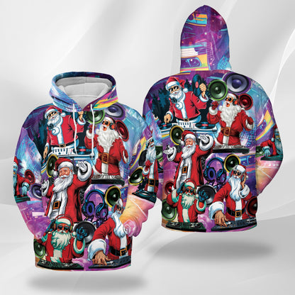 DJ Santa Claus Christmas All Over Print Hoodie, Music Party Graphic Design