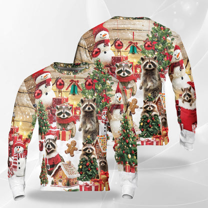 Cute Christmas Raccoon Sweatshirt – Christmas 3D All Over Print Design